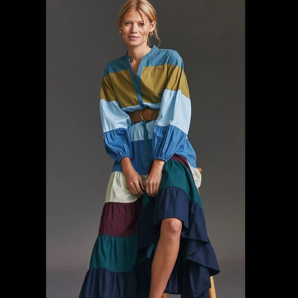 Anthropologie Dresses & Skirts - Forever That Girl Tiered Colorblocked Maxi Dress Small